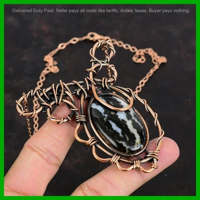 Collar único de cadena envuelta en alambre de piedras preciosas turquesa búfalo blanco ovalado de cobre Foto 1 de 4