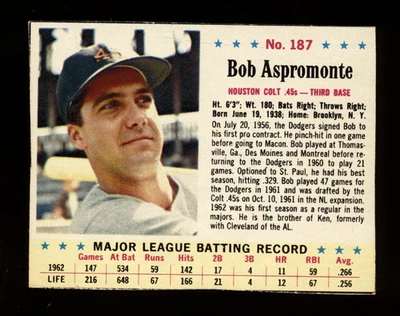 Jello 1963 / Jell-O #187 - Bob Aspromonte Colt años 45 (auténtico) Foto 1 de 2