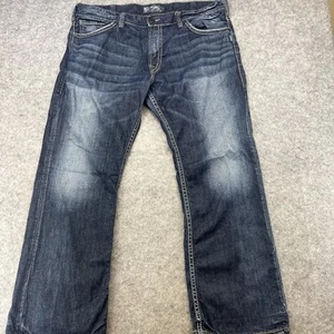 Silver Jeans Men's 42 X 32 Dark Blue Straight Whiskered 5-Pocket Thick Stitching - Picture 1 of 16