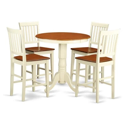 East West Furniture Eden 5-piece Dining Table and Stool Set in Buttermilk/Cherry - Image 1 of 4