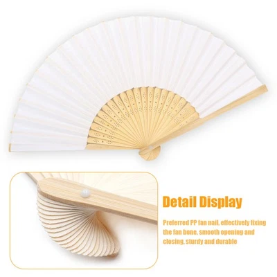 Ventilador de bambú plegable blanco chino en blanco de 1 pieza ventiladores de papel de mano retro favor de boda Foto 1 de 4