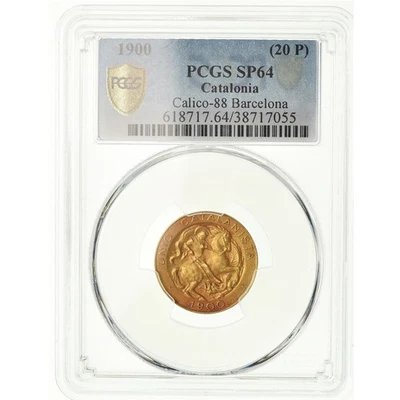[#489378] Unión Catalanista, 20 Pesetas, 1900, Barcelona, Oro, PCGS, SP64, Calic Foto 1 de 2