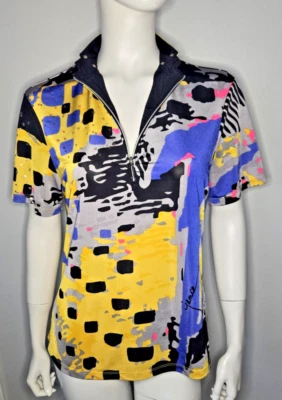 Jamie Sadock Size M Art to Wear Purple Yellow Black Zipper Neck Golf Top Shirt - Image 1 of 4