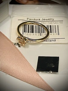 Authentic Pandora “CHERRY BLOSSOM” 14k Gold & Pink Enamel Ring 150174EN40 56/7 - Picture 1 of 13