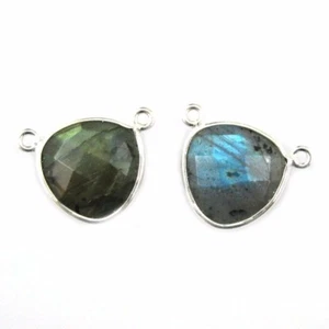 Bezel Gem Links- Sterling Silver - Small Trillion -15mm- Labradorite -1pc - Picture 1 of 3