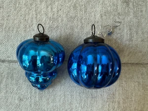 2  Vtg Glass Blue Finial Ornaments Poland very heavy! - Picture 1 of 1