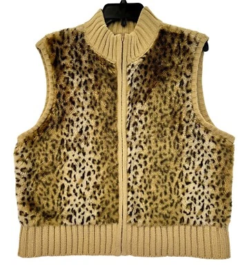 Chaleco Suéter Cremallera Completa De Colección Y2K Nina Leonard Leopardo Piel Sintética Talla XL Para Mujer Foto 1 de 3