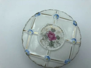 Vintage Keramik handbemalt rosa blau Blumen Deckel Schmuck Schale/Bonboniere - Bild 1 von 5