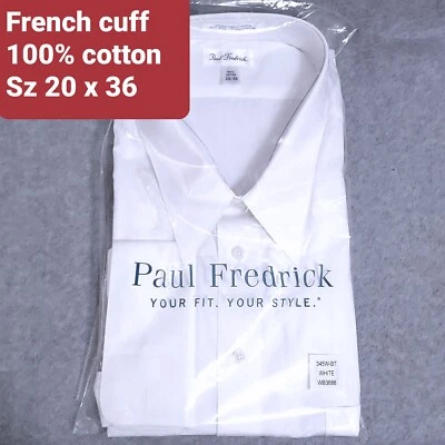 CAMISA DE VESTIR PAUL FREDRICK PARA HOMBRE 20 X 36 BLANCO ALGODÓN PAÑO ANCHO PUÑO FRANCÉS NUEVA CON ETIQUETAS Foto 1 de 4