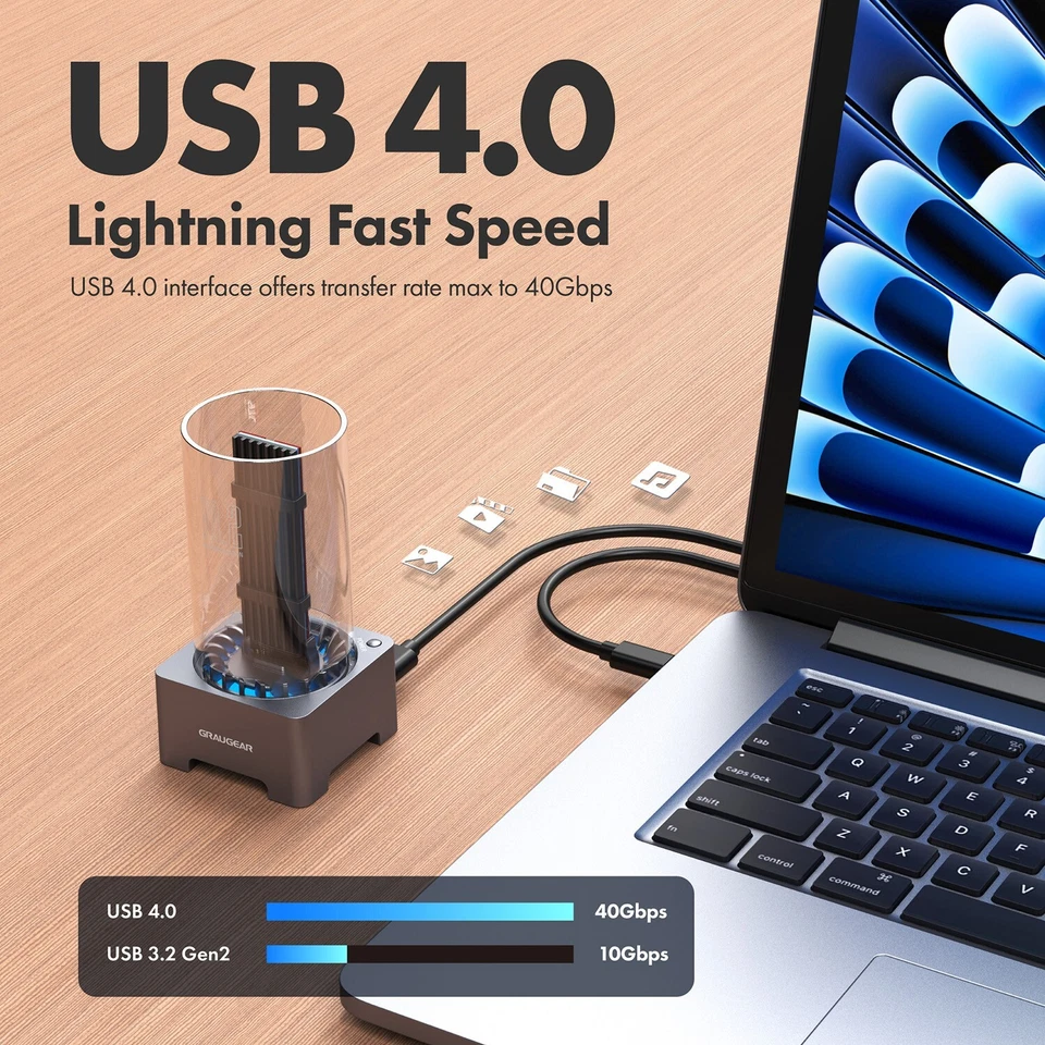 USB 4.0 Dockingstation Thunderbolt 4 für M.2 SSD NVMe PCIe 4.0 Lüfter Kühlung - Bild 1 von 4