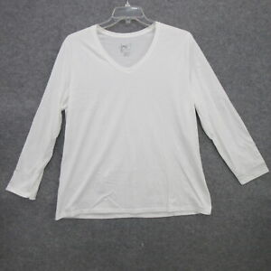 Just My Size Womens Blouse Size 2X White Pullover V-Neck Long Sleeve 100% Cotton