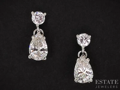 14k White Gold Pear Round Natural .96ctw Diamond Dangle Earrings 1.1g i18996 - Image 1 of 3