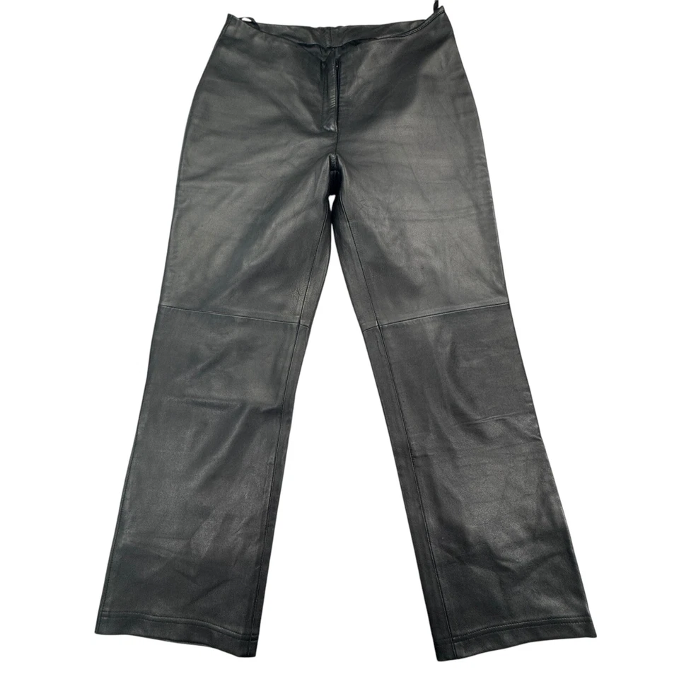 Pantalones de cuero genuino bebe para mujer 8 negros tiro medio cremallera recta Y2K de colección años 90 Foto 1 de 4