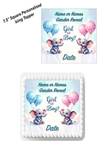PERSONALIZADO Decoración de Pasteles Bebé Género Revelar Glaseado Comestible 7-8" CUADRADO - Imagen 1 de 10