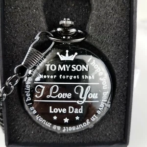 Lot of 21 Memory Gift "To My Son" Pocket Watches I Love You Love Dad Black New - Picture 1 of 5