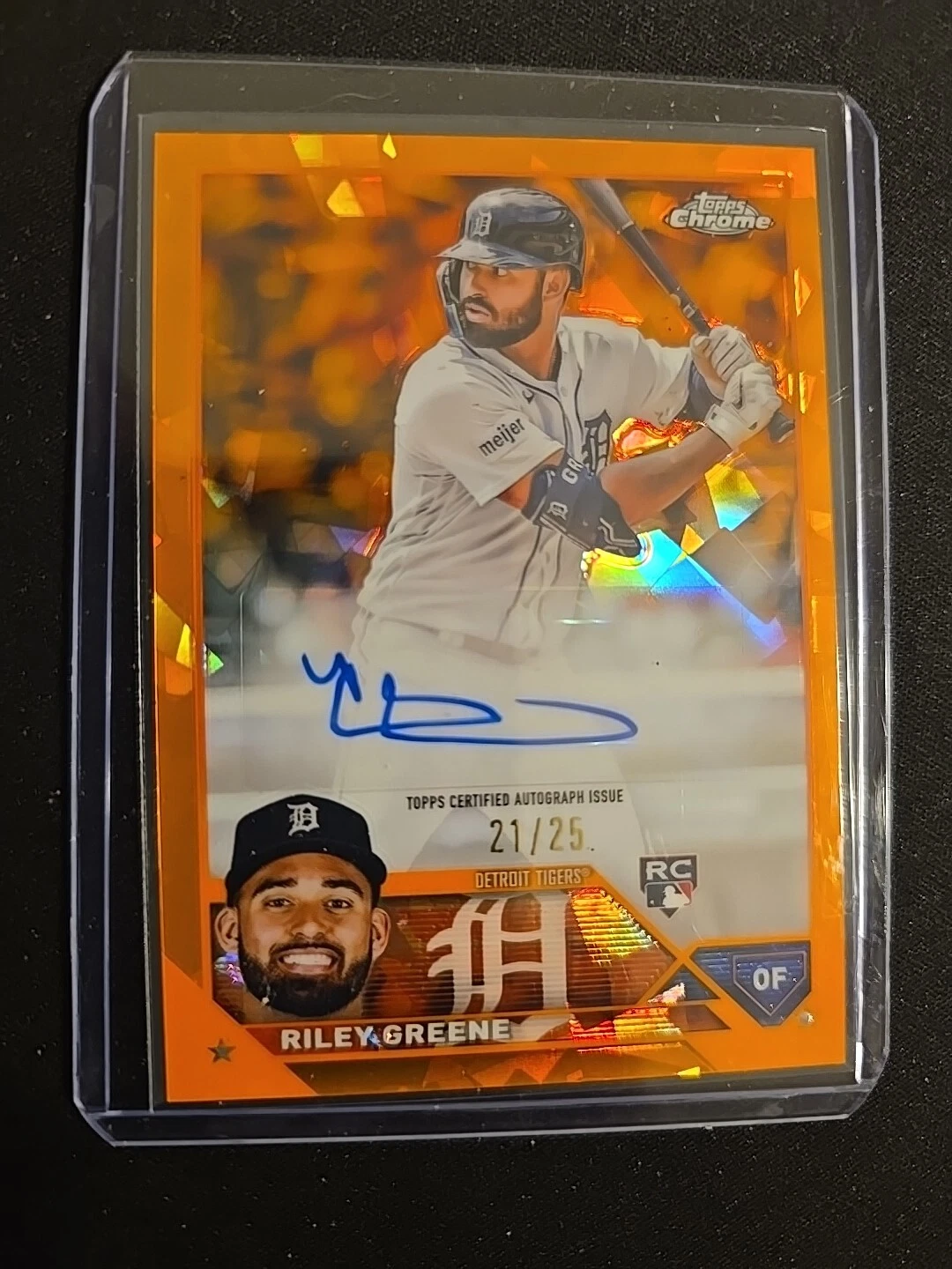 2023 Topps Chrome Update Sapphire Orange RC Auto Riley Greene #/25 Tigers