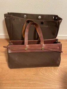 HERMES Her Bag Cabas Tote Bag Shoulder bag Canvas Leather brown w/F stamp Used - Picture 1 of 16