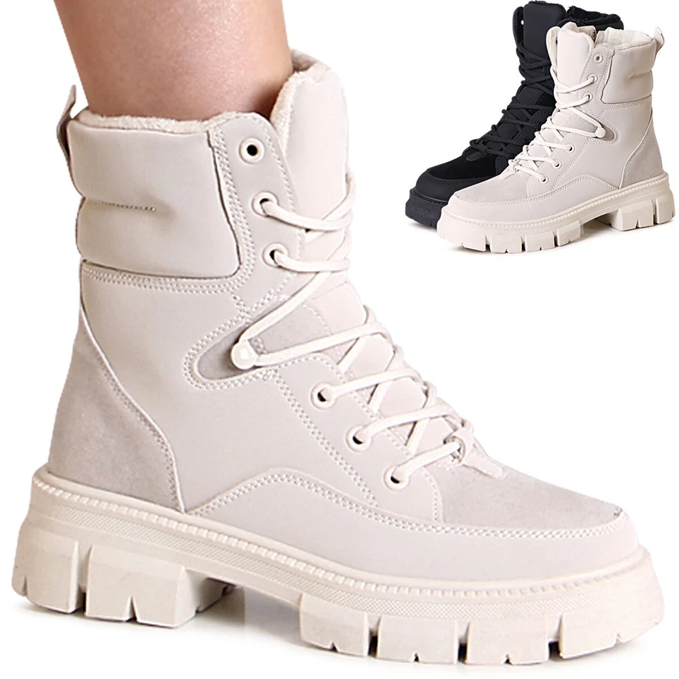 Bottes Biker Femme À Talon Plat Hiver Avec Fourrure Synthétique - Photo 1/1