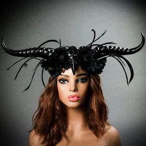 Women Fairy Mythical Maleficent Long Horns Headband Hallowen Fantasy Costume - Picture 1 of 24