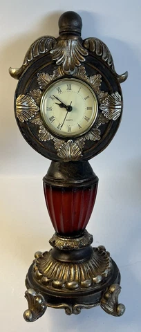 Decorative Steampunk Clock.  Antique Bronze, Gold and Red finish.  Clock works Cover