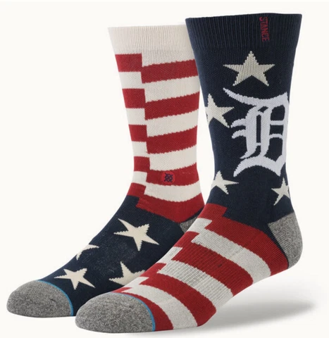 STANCE MLB Detroit Tigers Brigade 2 Navy Blue Red Crew Socks NEW Mens L 9-12 Cover
