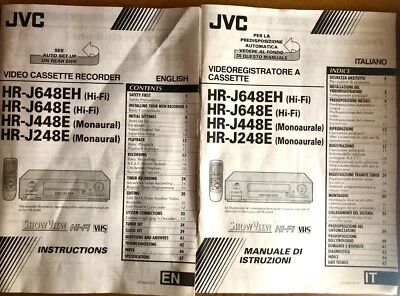 Manuale Italiano e Inglese per videoregistratore VHS marca JVC modello HR-J648EH - Immagine 1 di 4