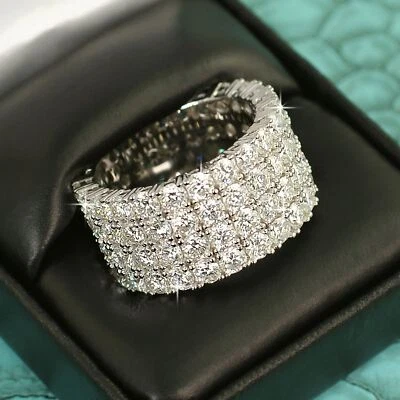 VVS Certified Moissanite 4 Row Mens Eternity Ring 925 Silver - Image 1 of 4