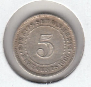 1890 H Straits Settlement Five Cent Coin - Bild 1 von 2