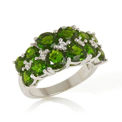 4.21 ct Round Cut Simulated Green Topaz Wedding Band Ring 14K White Gold Plated - Image 1 of 2