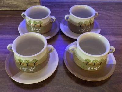 Juego de 4 cuencos y platillos de sopa vintage con manzana huerto y patos Foto 1 de 4