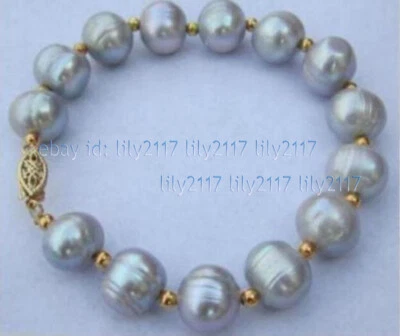 Enorme Brazalete de Perlas Barrocas Gris Mar del Sur Natural 11-12mm Cierre Oro 14k 7.5-8" Foto 1 de 3
