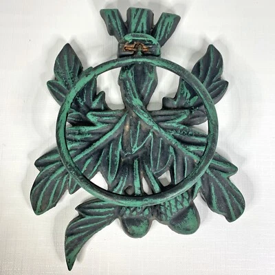 Anillo de toalla de hierro fundido bellotas hojas de roble verde negro núcleo de cabina rústico vintage Foto 1 de 3