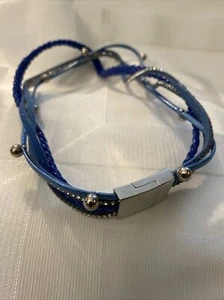 Collar Gargantilla Cuero Azul Marino Trenzado con Cierre Magnético y Estrás M1 - Imagen 1 de 6