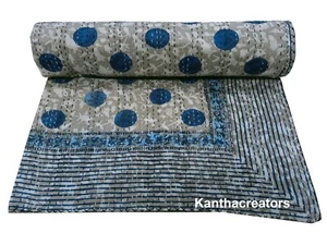 King Size Asian Cotton Quilt Vintage Bedspread Handmade Bedcover Kantha Gudari - Picture 1 of 7