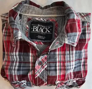 Camisa occidental negra con hebilla pequeña ajustada manga larga para hombre - Imagen 1 de 10