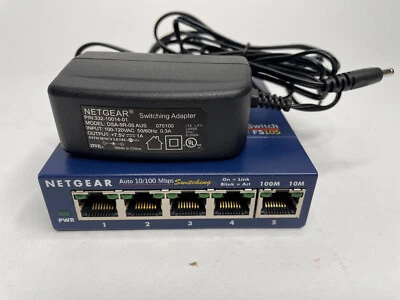 Netgear 5 Port 10/100Mbps Fast Ethernet Unmanaged Switch w/Charger (Model FS105) - Image 1 of 4