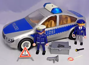PLAYMOBIL aus 5179 Polizeiauto mit Blaulicht 2 Polizisten Schild Kiste Pistole - Bild 1 von 2