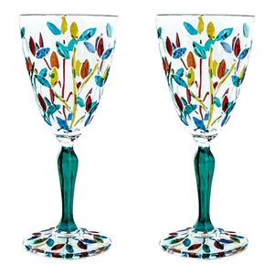 Par de copas de vino de Murano multi tallo verde pintadas a mano Venecia hechas en Italia - Imagen 1 de 3