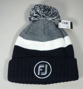 Footjoy FJ Golf Pom Pom Knit Beanie Hat Cap Skull Navy Blue White Toque - Picture 1 of 3