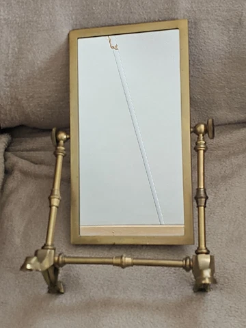 Art Deco Brass Framed Mirror Vanity Tabletop Swivel Tilting Shaving Velvet Back Cover