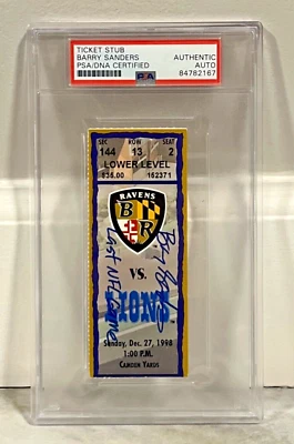 Barry Sanders Signed 1998 Ravens vs. Lions Ticket Stub Ins "Last NFL Game" - PSA - Image 1 of 3