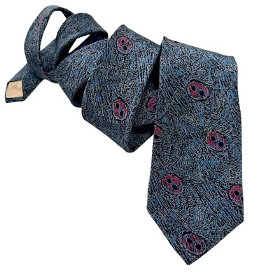 CORBATA 100% SEDA ITALIANA 58” X 3” AZUL PIERRE BALMAIN GRIS DELGADA ABSTRACTA HECHA A MANO Foto 1 de 4