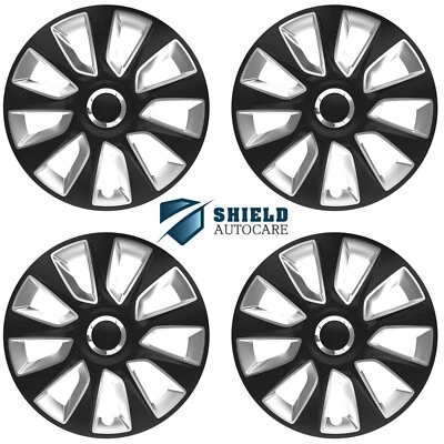 Wheel Trims 16" Hub Caps Stratos RC BS Plastic Covers Set of 4 Black Silver R16 - Image 1 of 3