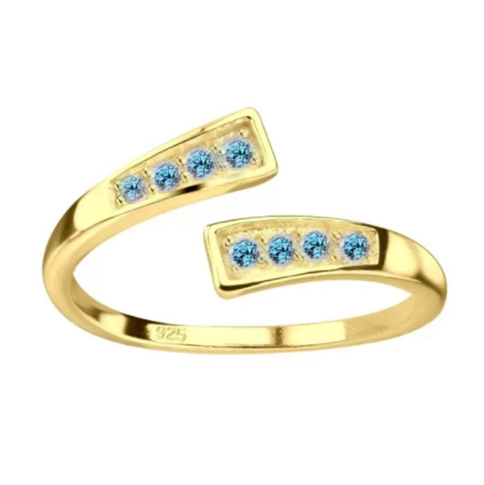 Zehenring Zehring Zeh Ring 925 Silber vergoldet Zirkonia hellblau Zehenschmuck - Bild 1 von 1