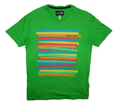 Armani Jeans Green T Shirt Size XL Lines Graphic Multicolor AX A|X A|J - Image 1 of 3