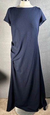 BHLDN Anthropologie Jones Style Gown Plus 20 Navy Blue Scoop Back Cap Sleeve - Image 1 of 4