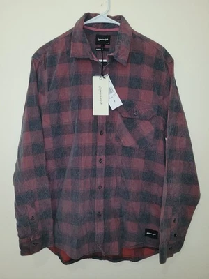New Quiksilver Men Loading Up Flannel LS Button Up Shirt Woven M Surf Plaid Red - Image 1 of 2