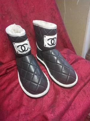 CHANEL UGG Black Snow Boots Size 8 - Image 1 of 4