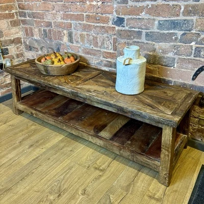 Rustic Wooden Coffee Table - Large Rustic Wooden Top Coffee Table - Image 1 of 4