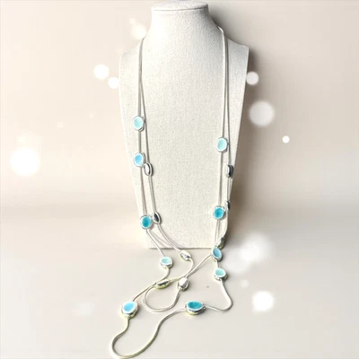 NUEVO CON ETIQUETAS CHICO'S Collar en Capas Tono Plata Turquesa Esmalte Precio de venta sugerido por el fabricante $65.50 C256 Foto 1 de 4